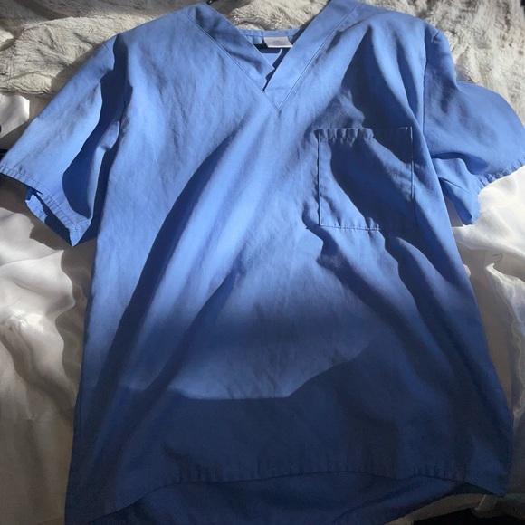 Unisex Short Sleeve V Neck Scrub Top with Pocket Periwinkle / Light Blue - Small - Picture 3 of 12